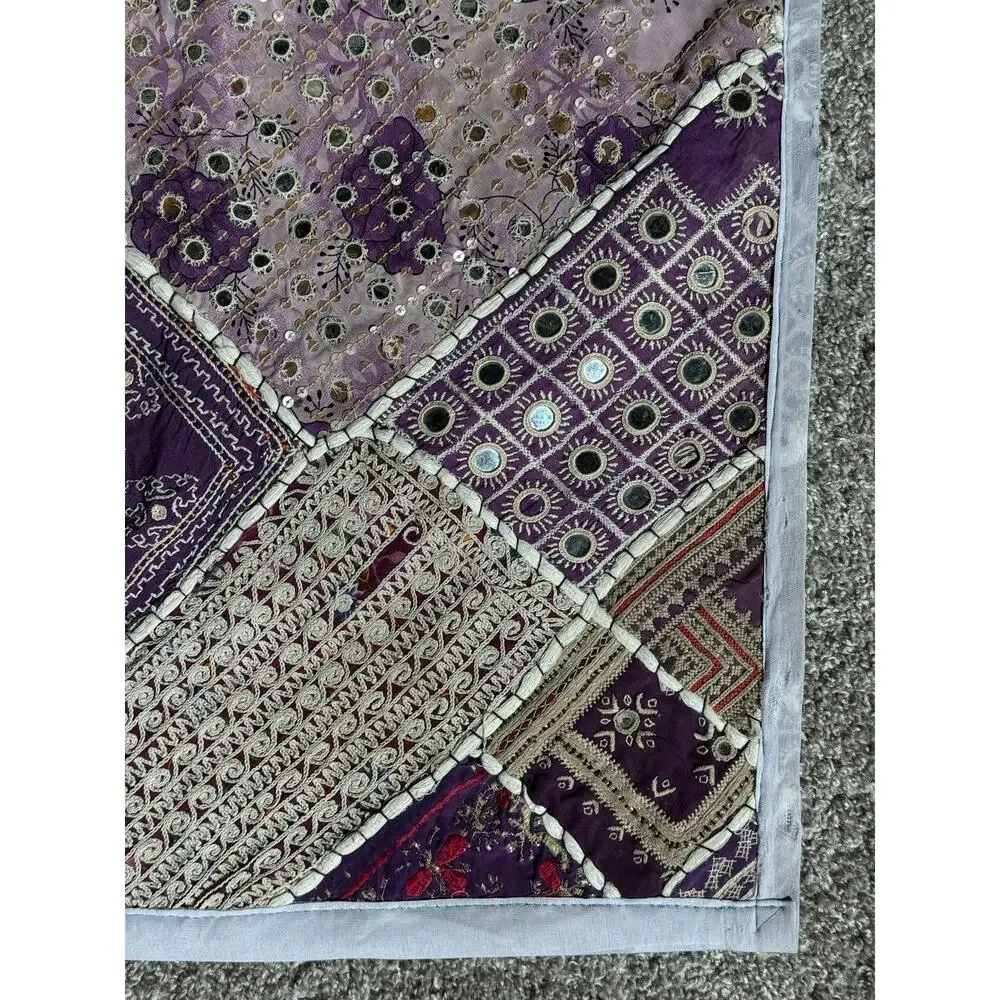 VTG Handmade Indian Patchwork Wall Hanging Rug Mirror Work Embroidered Textile
